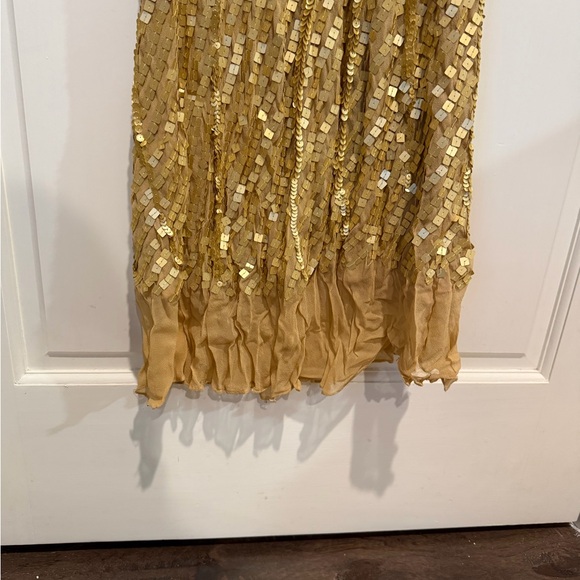 Vintage Blush Gold Sequin Silk Formal Dress with Neck Scarf Prom Black Tie - Picture 6 of 10